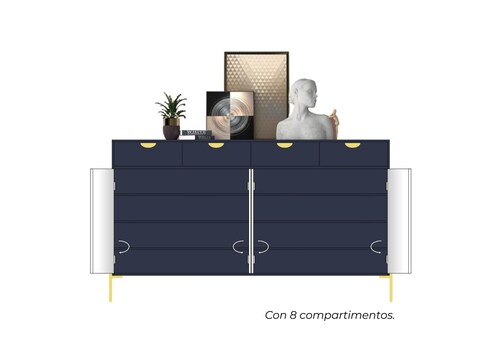 CREDENZA BUFETERA, APARADOR DE LUJO CON CAJONES, MDF Y PATAS DE ACERO DELICADAS