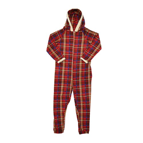Conjunto de pijamas tipo mameluco talla mediana para mujer y talla a elegir para mascotas color roja marca El Rebozo de Dolce
