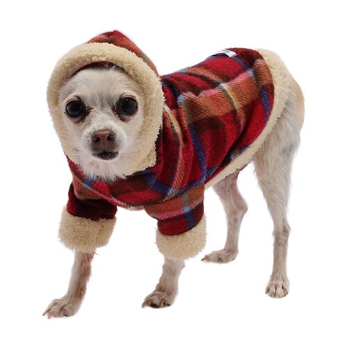 Conjunto de pijamas tipo mameluco talla mediana para mujer y talla a elegir para mascotas color roja marca El Rebozo de Dolce