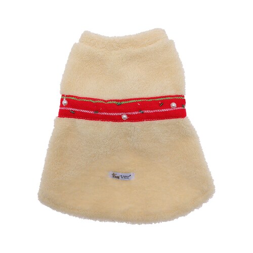 Sueter tela de Borrega con detalles de tela cambaya o de rebozo para mascotas de todos los tamaños color blanco marca El Rebozo de Dolce