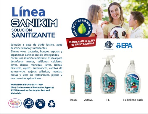 Liquido Con Ácido Láctico, Sanitizante, 0% Alcohol 60 ml