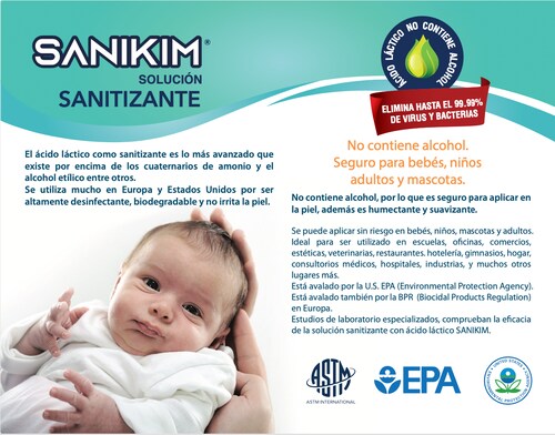 Liquido Con Ácido Láctico, Sanitizante, 0% Alcohol 250 Ml