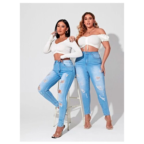 Jeans para dama Vaqueros Ajustados Rotos De Talle Alto Pantalones Para Dama Talla M