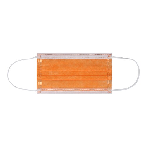 Caja Cubrebocas Hokins Termosellado Tricapa Desechable, 50 piezas, 5 prepack de 10 piezas cada uno, naranja