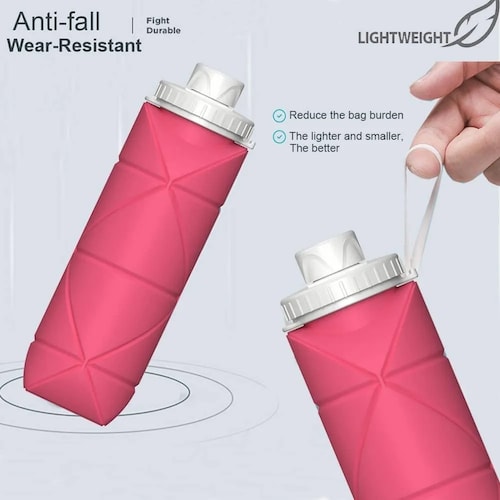 Botella Agua Plegable De  Silicon Rosa