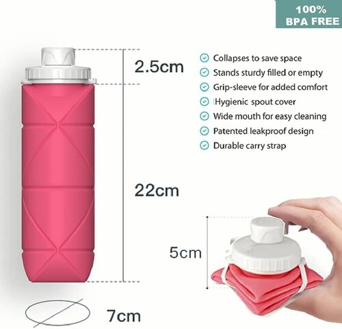 Botella Agua Plegable De  Silicon Rosa