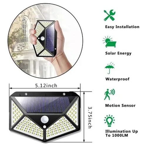 2 Lámparas De Pared Para Exterior Con Carga Solar 100 Leds
