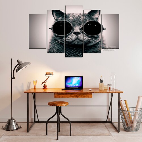 Cuadro Decorativo Gato con lentes Art Pop 100x60cm 5pzs Cuadros MX