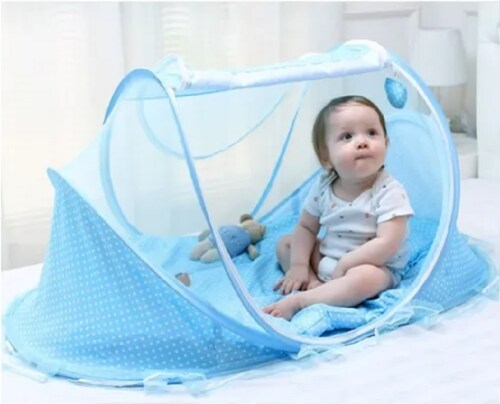 Cuna Moisés Plegable Portátil Mosquitero Bebe Colchon Azul
