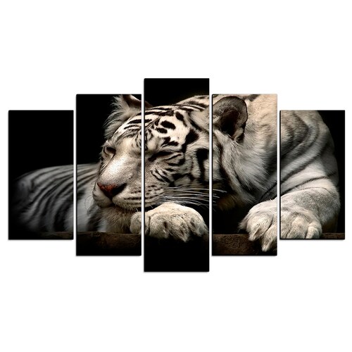 Cuadro Decorativo Tigre Blanco Fondo Blanco 100x60cm 5pzs Cuadros MX