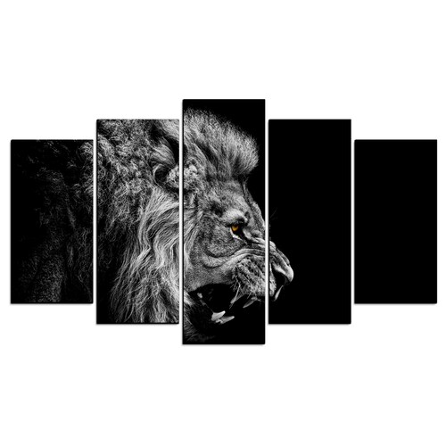 Cuadro Decorativo Leon Fondo Negro Feroz 100x60cm 5pzs Cuadros MX