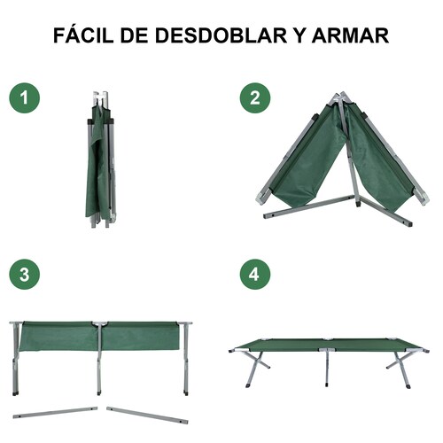Catre Plegable  Camastro Verde Militar 188 x 70 x 42 Antiderrapante Incluye Funda