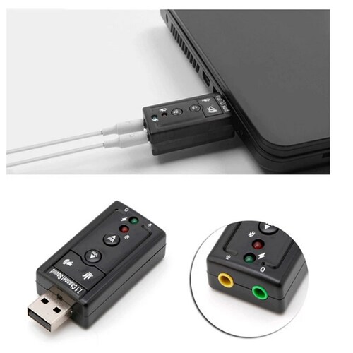 Tarjeta sonido 7.1 canales USB Plug & Play + control volumen