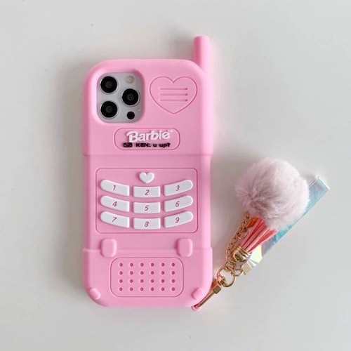 Funda 3 D Protector Compatible iPhone 6/7/8 Plus Teléfono Rosa Figura Con Pompon 