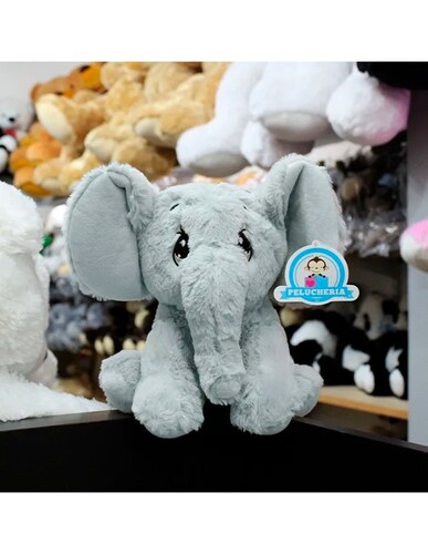 Elefante De Peluche Sentado Suave Bonito Color Gris Niki 25 Cm