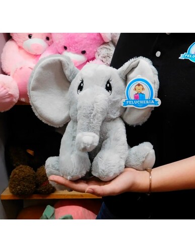 Elefante De Peluche Sentado Suave Bonito Color Gris Niki 25 Cm