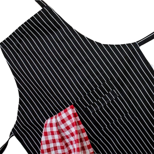 Mandil Delantal Cocina negro con RAYAS blancas