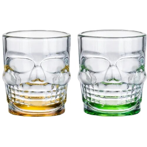 Juego De 6 Vasos Tequileros Shot Vidrio Calaveras De Colores