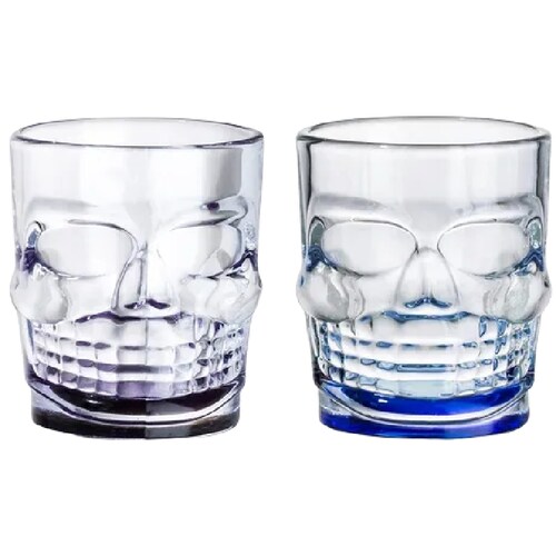 Juego De 6 Vasos Tequileros Shot Vidrio Calaveras De Colores