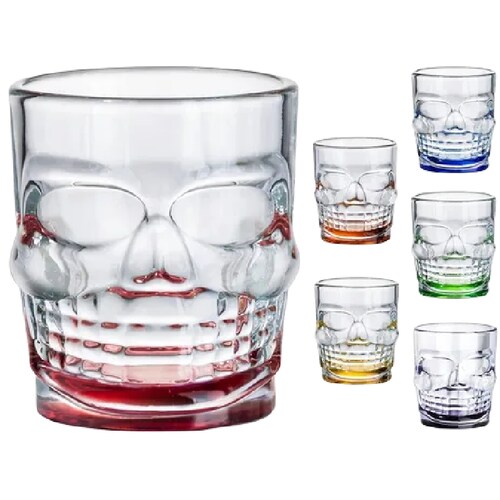 Juego De 6 Vasos Tequileros Shot Vidrio Calaveras De Colores