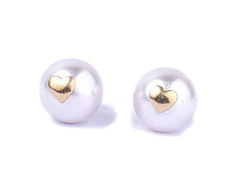 Broquel perla con corazón Oro 10k - Mancini Joyas