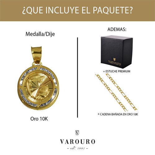 Hermosa Medalla Bautizo  VAROURO Oro Puro 10k - 1.1gr + Cadena Regalo