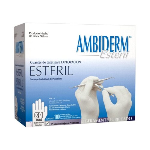 Guante AMBIDERM ESTERIL (Chico) Ligeramente LUBRICADO 100pz - Médica Depot 