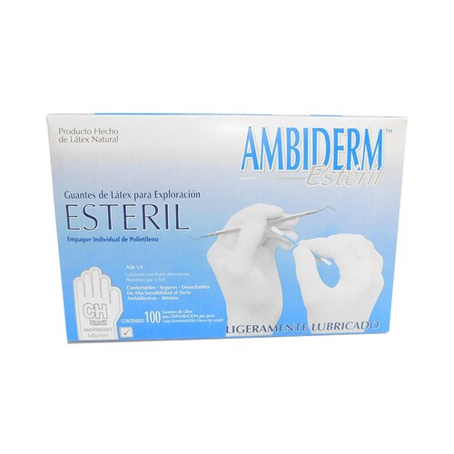 Guante AMBIDERM ESTERIL (Chico) Ligeramente LUBRICADO 100pz - Médica Depot 