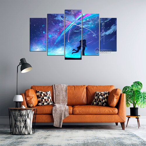 Cuadro Decorativo Anime Kimi No Na Wa Siluetas de Taki & Mitsuha Your Name 100x60cm 5pzs Cuadros MX