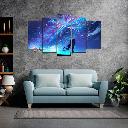 Cuadro Decorativo Anime Kimi No Na Wa Siluetas de Taki & Mitsuha Your Name 100x60cm 5pzs Cuadros MX