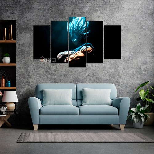 Cuadro Decorativo Dragon Ball Vegeta SSJ Dios F/N FanArt 100x60cm 5pzs Cuadros MX
