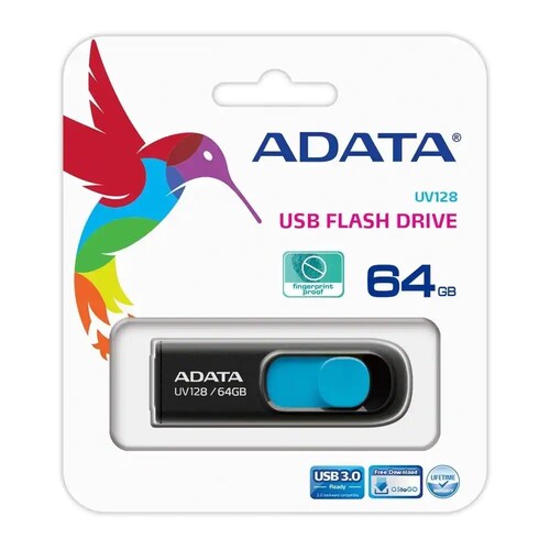 Memoria USB Negro 64 GB USB 3.2 Portatil Retractil Musica Fotos Videos AUV128-64G-RBE PC Lap