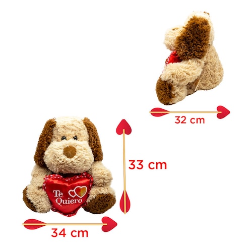 Peluche De San Valentín Perro Café Con Moño Y Corazón 33 Cm