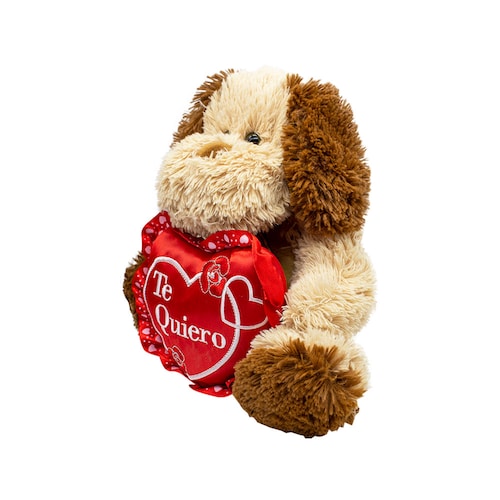 Peluche De San Valentín Perro Café Con Moño Y Corazón 33 Cm