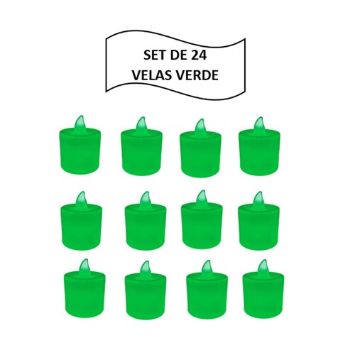 Velas Led Electricas Con Efecto Llama Pilas Bateria Decorativa Led Verde 