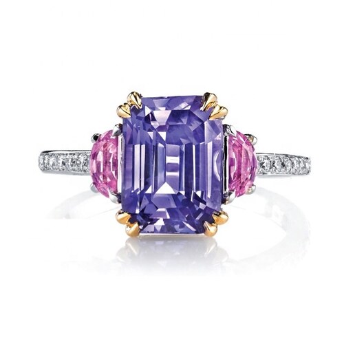 Anillo De Compromiso Morado Circonias Plata 925 By - Amour