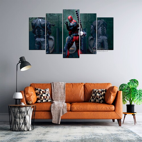 Cuadro Decorativo Marvel Deadpool Caricaruta 100x60cm 5pzs Cuadros MX