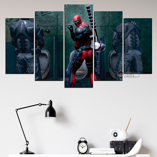 Cuadro Decorativo Marvel Deadpool Caricaruta 100x60cm 5pzs Cuadros MX