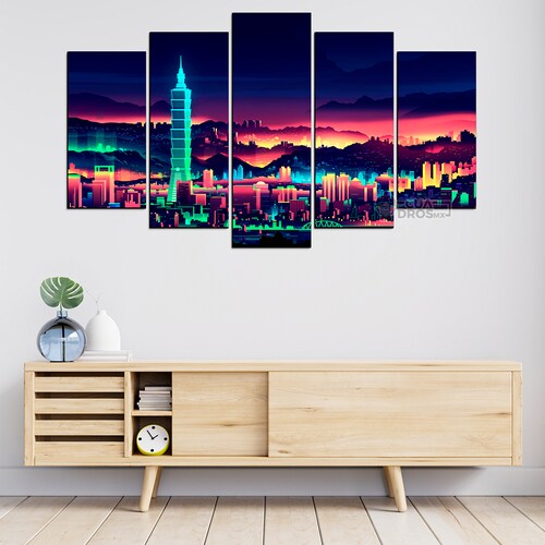 Cuadro Decorativo Taiwan Neon Paisaje 100x60cm 5pzs Cuadros MX