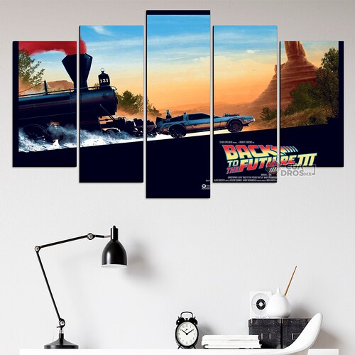 Cuadro Decorativo Volver al Futuro  III DeLorean Empujado por Tren Cine 100x60cm 5pzs Cuadros MX