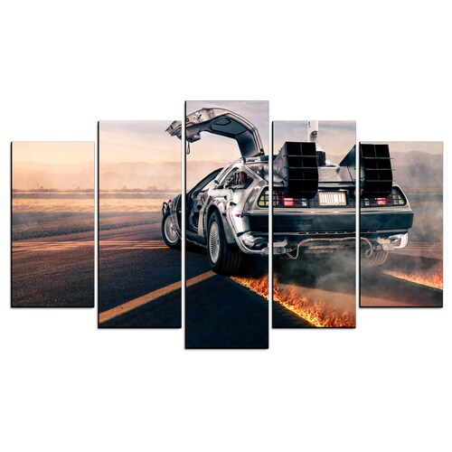 Cuadro Decorativo Volver al Futuro DeLorean Puertas Abiertas Vista Trasera Digital Art Cine 100x60cm 5pzs Cuadros MX