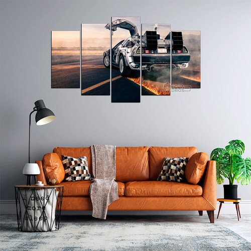 Cuadro Decorativo Volver al Futuro DeLorean Puertas Abiertas Vista Trasera Digital Art Cine 100x60cm 5pzs Cuadros MX