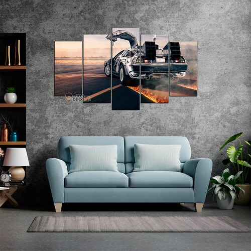 Cuadro Decorativo Volver al Futuro DeLorean Puertas Abiertas Vista Trasera Digital Art Cine 100x60cm 5pzs Cuadros MX