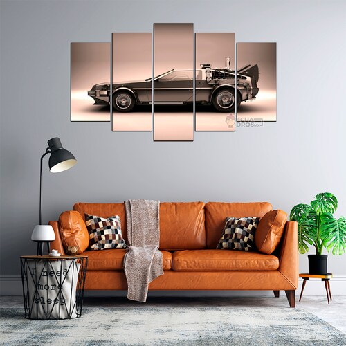 Cuadro Decorativo Volver al Futuro DeLorean Puertas Abiertas Vista Lateral Cine 100x60cm 5pzs Cuadros MX