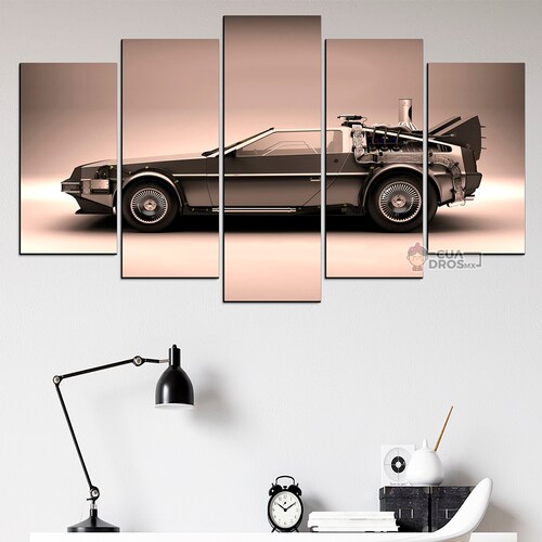 Cuadro Decorativo Volver al Futuro DeLorean Puertas Abiertas Vista Lateral Cine 100x60cm 5pzs Cuadros MX