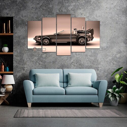 Cuadro Decorativo Volver al Futuro DeLorean Puertas Abiertas Vista Lateral Cine 100x60cm 5pzs Cuadros MX