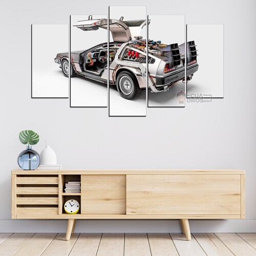 Cuadro Decorativo Volver al Futuro DeLorean Puertas Abiertas Vista Trasera Cine 100x60cm 5pzs Cuadros MX