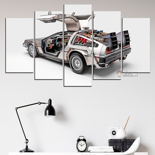 Cuadro Decorativo Volver al Futuro DeLorean Puertas Abiertas Vista Trasera Cine 100x60cm 5pzs Cuadros MX