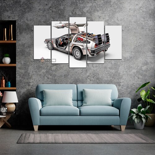 Cuadro Decorativo Volver al Futuro DeLorean Puertas Abiertas Vista Trasera Cine 100x60cm 5pzs Cuadros MX