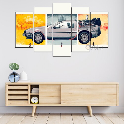Cuadro Decorativo Volver al Futuro DeLorean Dibujo Cine 100x60cm 5pzs Cuadros MX